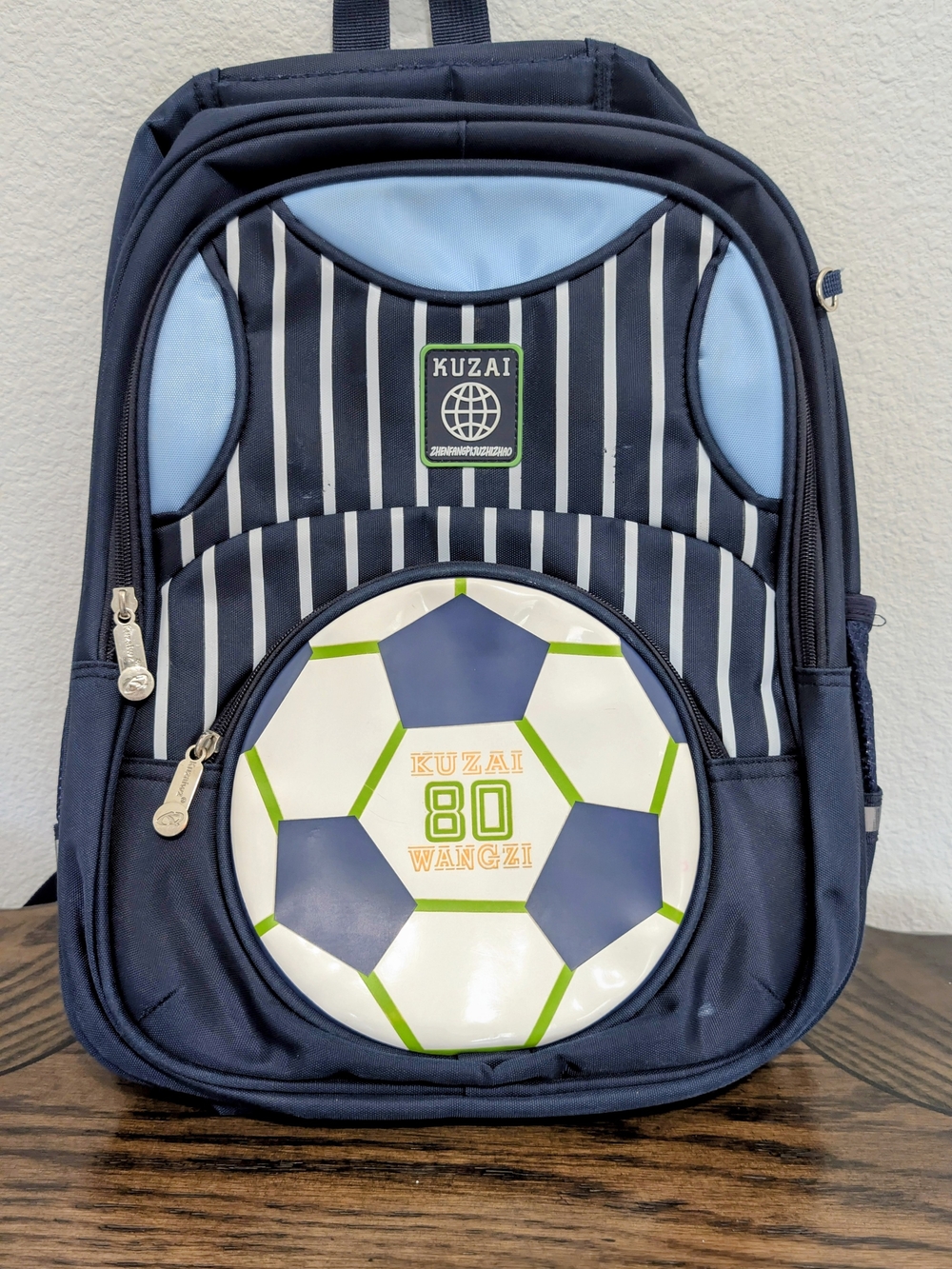 Kids Navy Blue Soccer Backpack with Light Blue Accents
